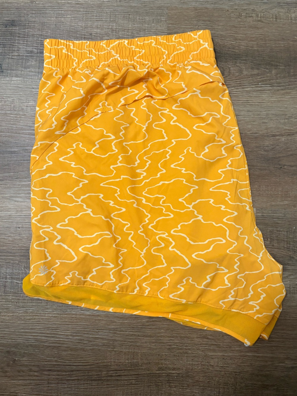 Athleta Yellow Printed Mesh Racer Short